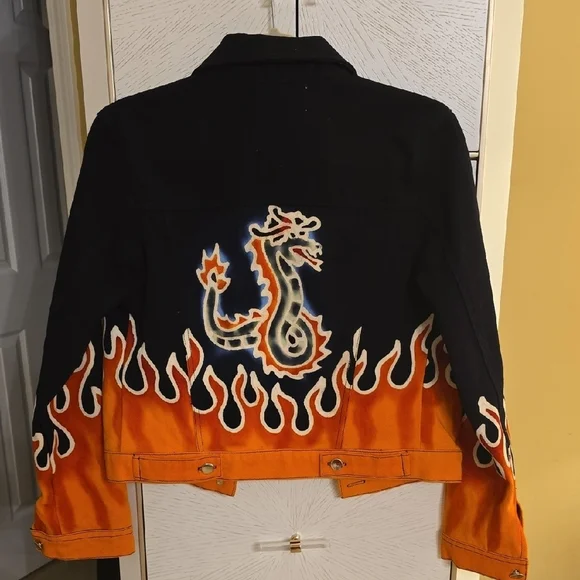 Black and Orange Flame Jean Jacket - Picture 7 of 14